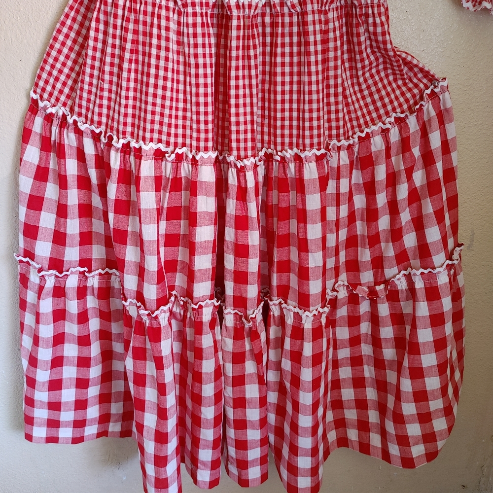 VTG Cottagecore Red Ruffled Gingham Plaid Maxi Dress Size S - Picture 7 of 11
